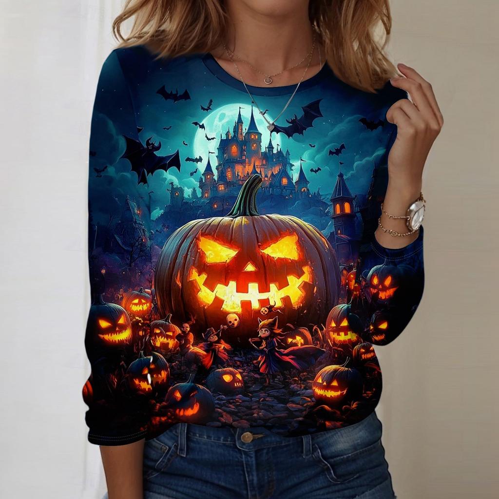 Women's Halloween Printed Round-neck Loose Long-sleeved Top