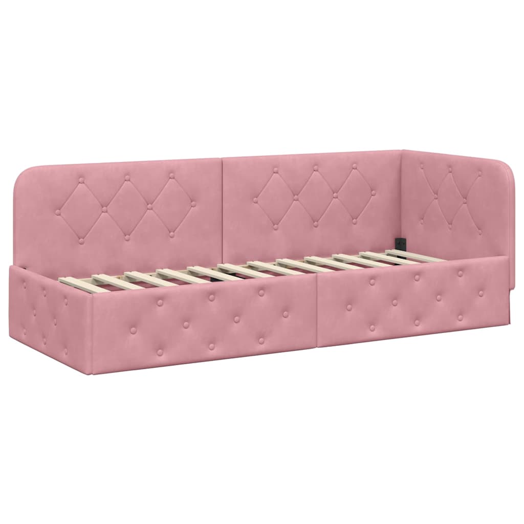 Corner Bed Frame Pink 80 X 200 Cm Velvet