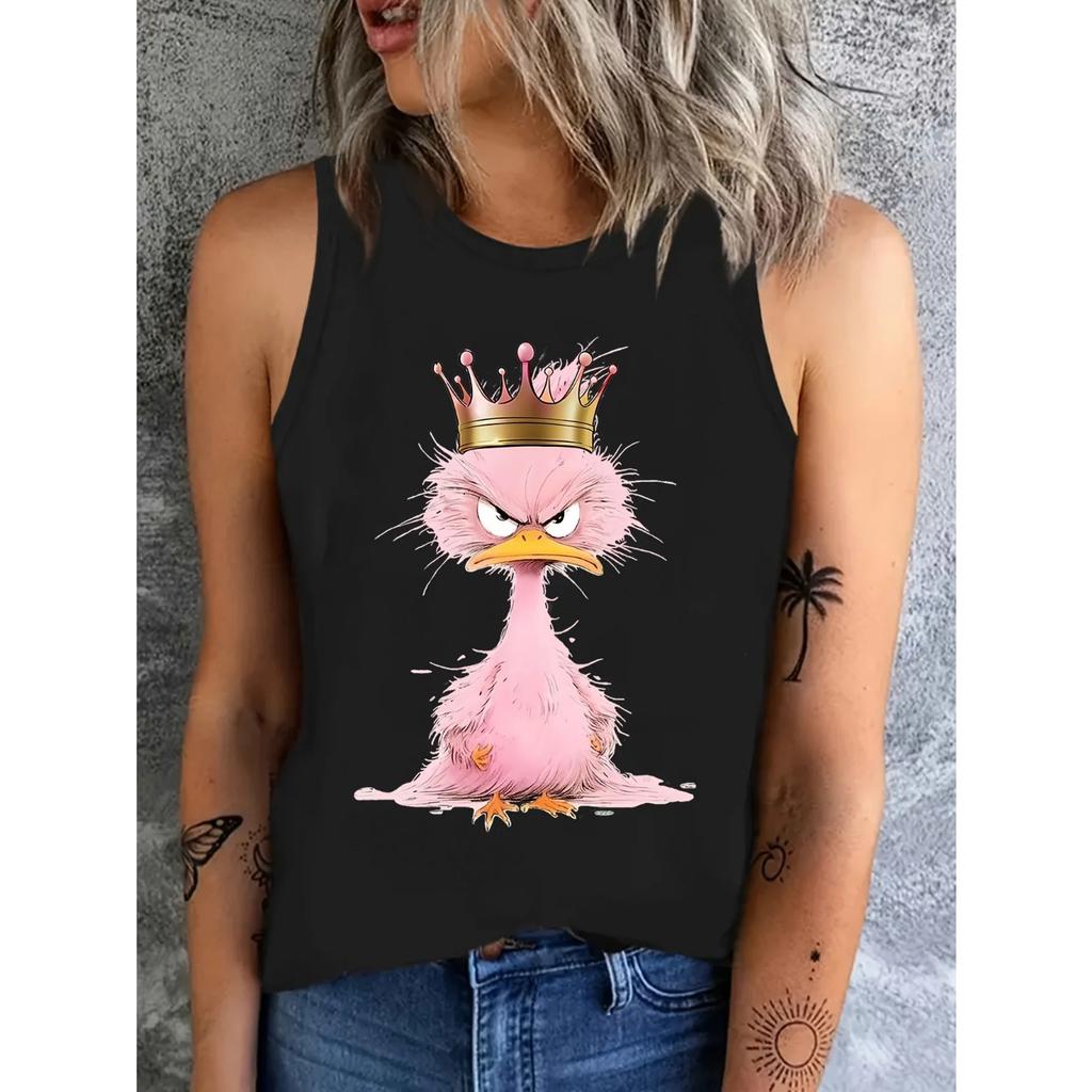 Summer Round Neck 3D Printed Top Fashionable Casual Sleeveless Women's Tank Tops