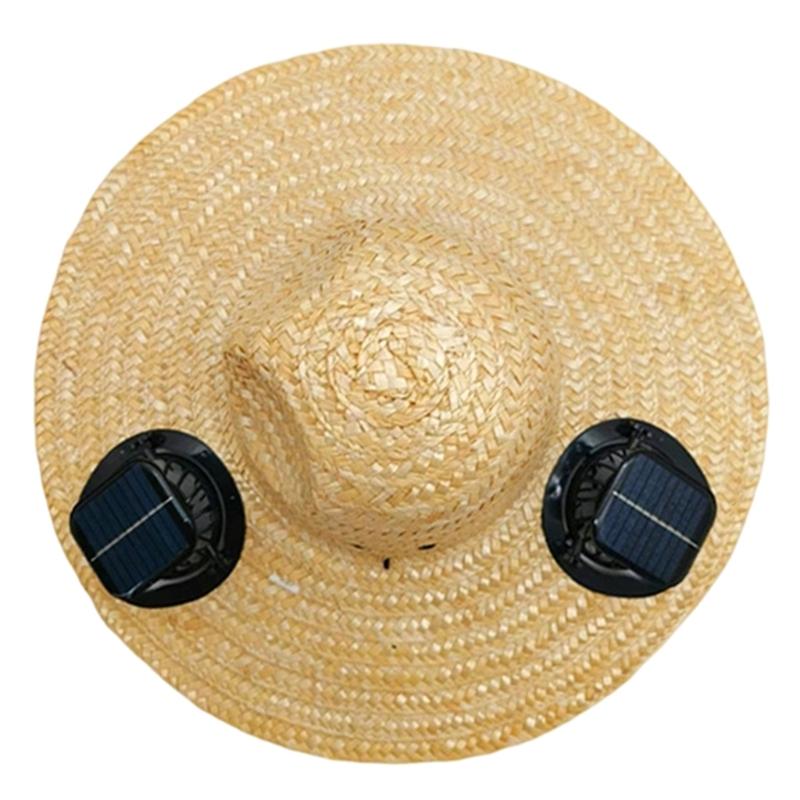 Summer Straw Hat Solar Energy Operated Solar Ventilation Fan Adjustable Solar Fan Drawstring Sports Hat