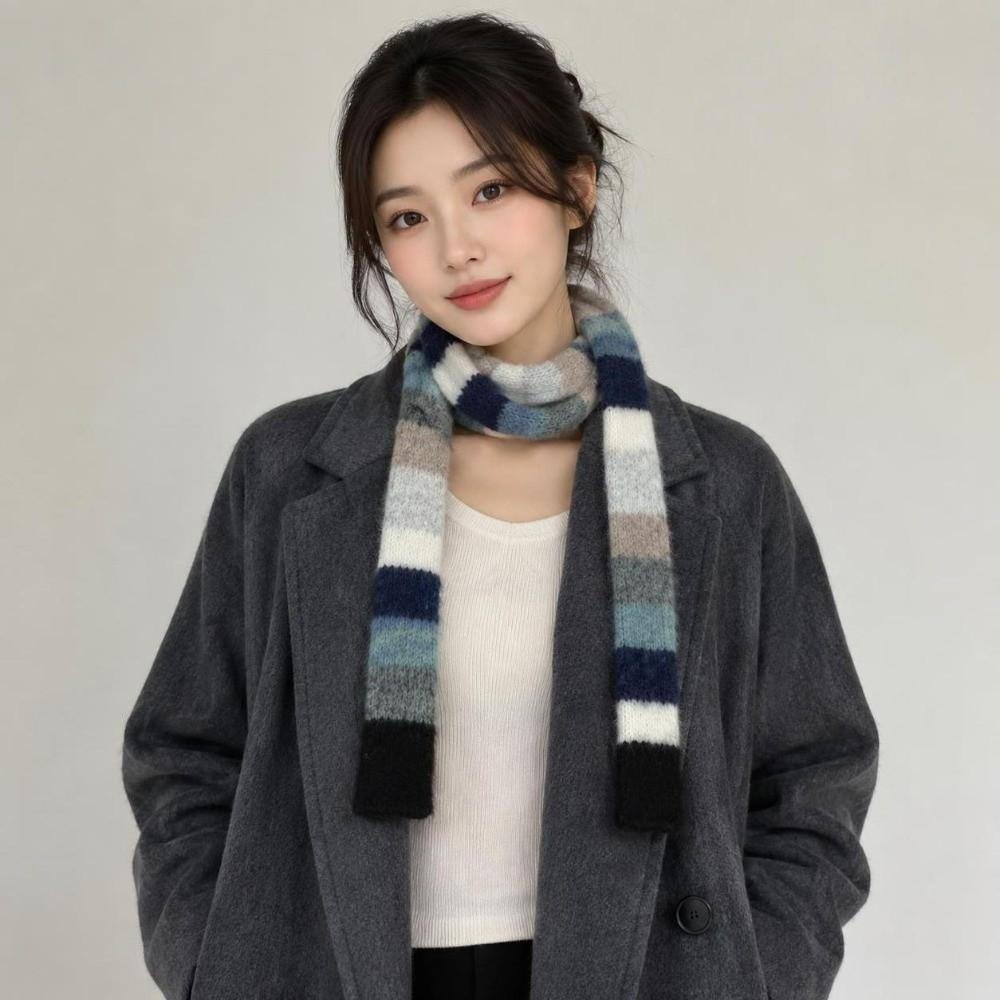 Y2K Style Sausage Thin Scarf Warm Color Splicing Rainbow Color Scarf Cold Weather