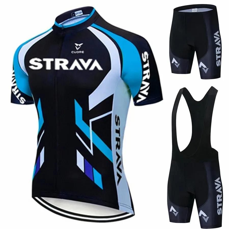 Strava Bicycles Cycling Jersey Set MTB Mens Cycling Maillot Summer Cycle T-Shirt Bib Shorts Suit Triathlon Mountain Bike Clothes