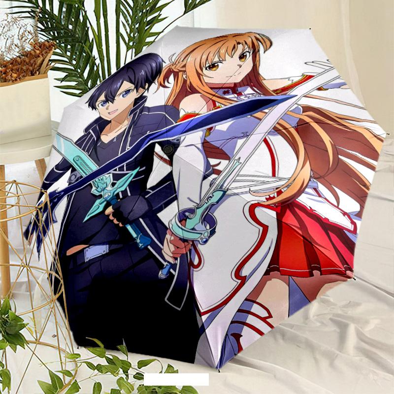 Sword Art Online Umbrella with Automatic Open/Close & Self-8-Rib Heavy-Duty Umbrella, Compact Travel Umbrella Suitable for Outdoor