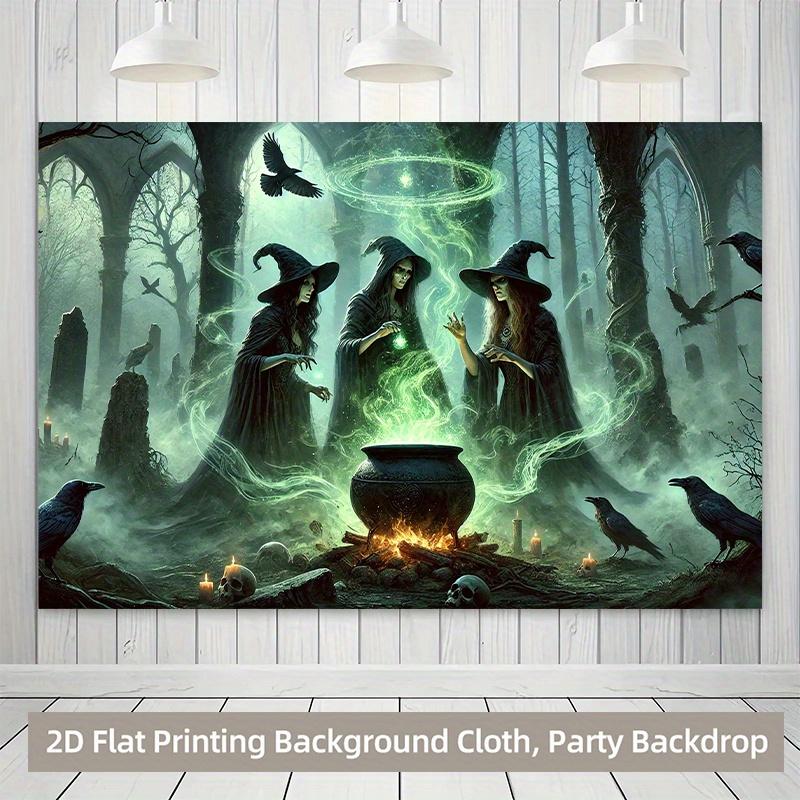 1 piece of 2D background fabric, witch's mysterious spellcasting polyester background banner for night in the forest.zyc