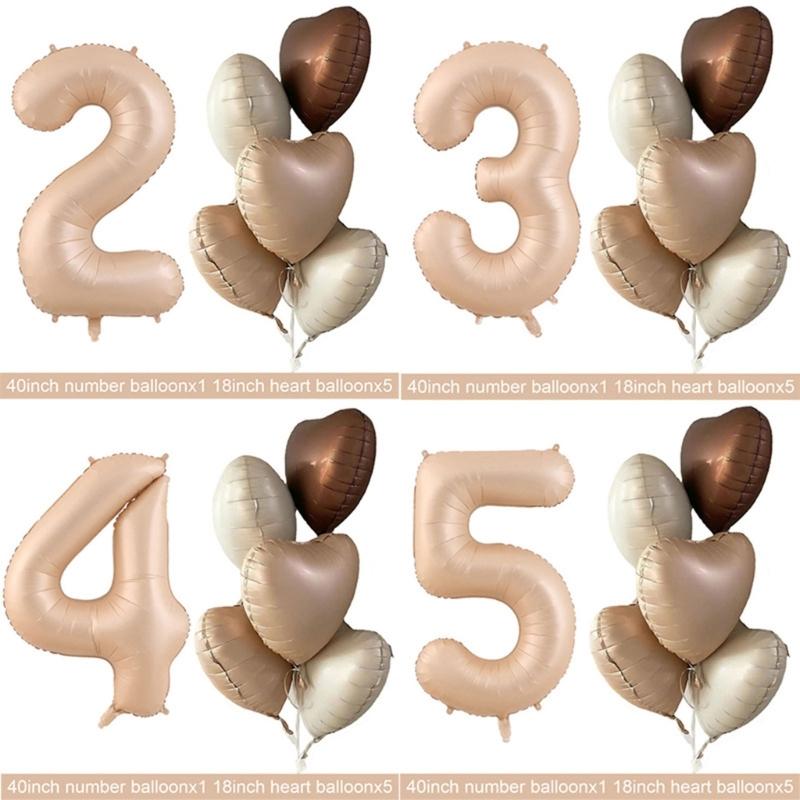 6Pcs Cream Color Number Balloon Set Beige Caramel Number 0-9 Balloon Foil Helium Ball Birthday Wedding Party Decoration