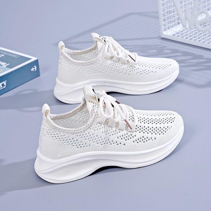 Flying Woven Women's Shoes Spring New Mesh Breathable Outdoor Comfortable Simple Lightweight Platform Sports Shoes