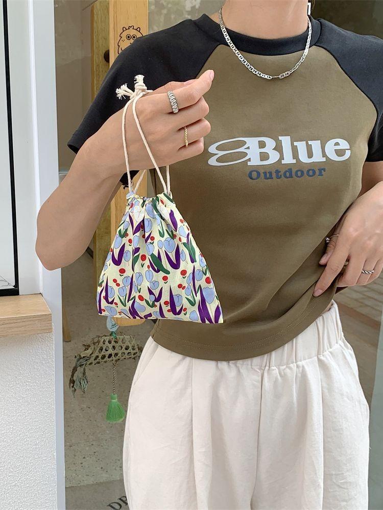 Adorable Tulip Drawstring Storage Bag Trendy Canvas Makeup Organizer Small Tote