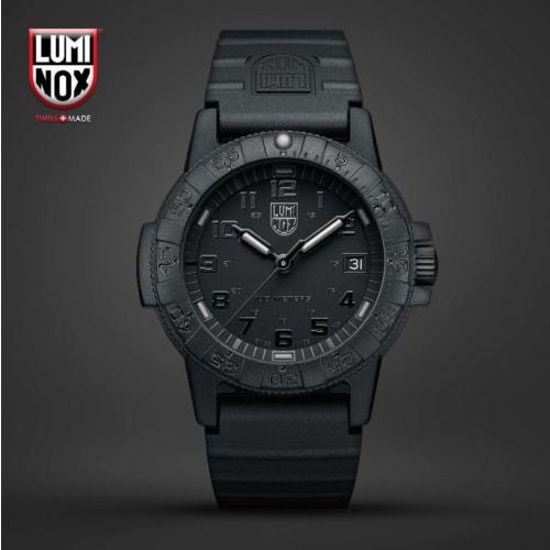 Luminox Sea Turtle Watch with Leather Back, 0300 Series, Blackout, 0301.BO, Men's