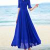 V-neck Elegant Fashion Short Sleeve Solid Color Slender Knee-length A-LINE Dresses Empire Comfortable Chiffon Women's Clothing