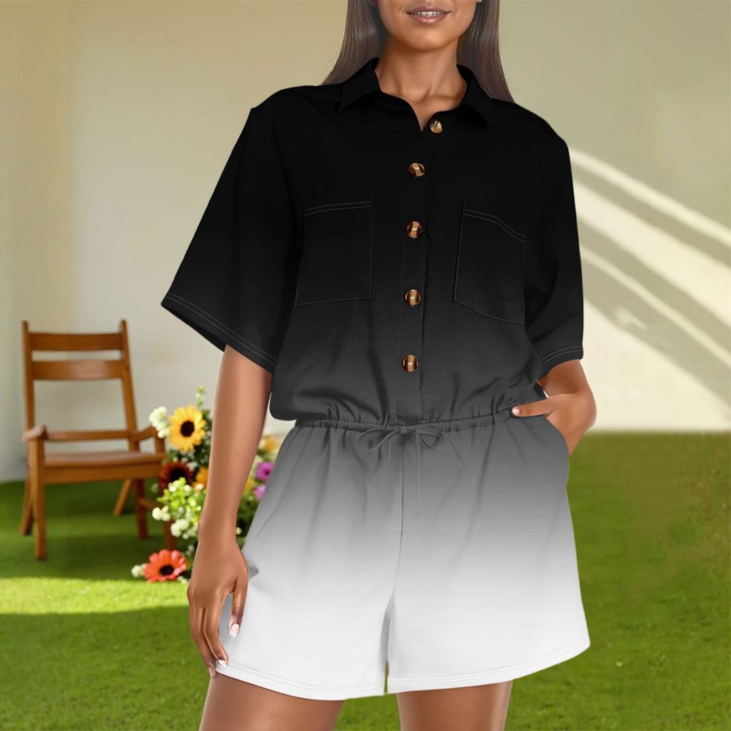 Women's Fashion V-neck Jumpsuit Plaid Casual Short Sleeve Top Jumpsuit