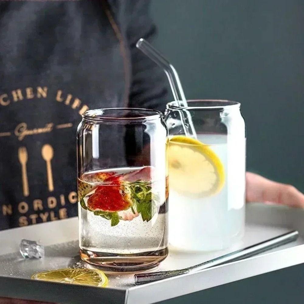 350ml/550ml Glass Cola Cold Drink Water Cup Coffee Juice Straw Mug Portable Milk Glass Cup