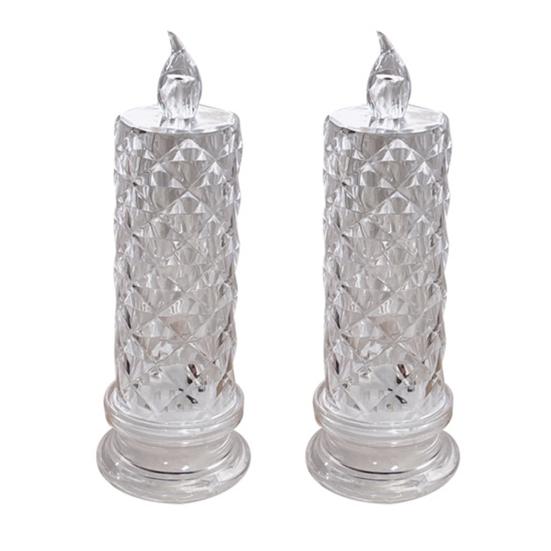 LED Faux Crystal Flameless Candles Battery Operated Flickering Fake Pillar Candles for Valentine's Day Anniversary Wedding Christmas Decoration
