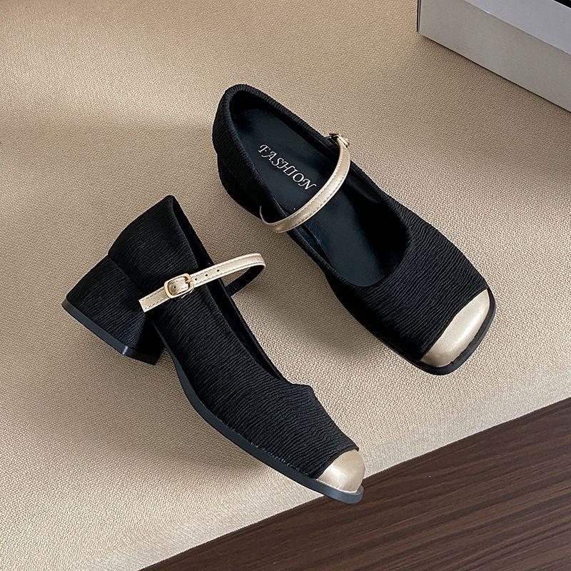 -Size Large Size Mary Jane Shoes Women's Summer New Versatile Gentle Thick Heel Single Shoes Small Leather Shoes