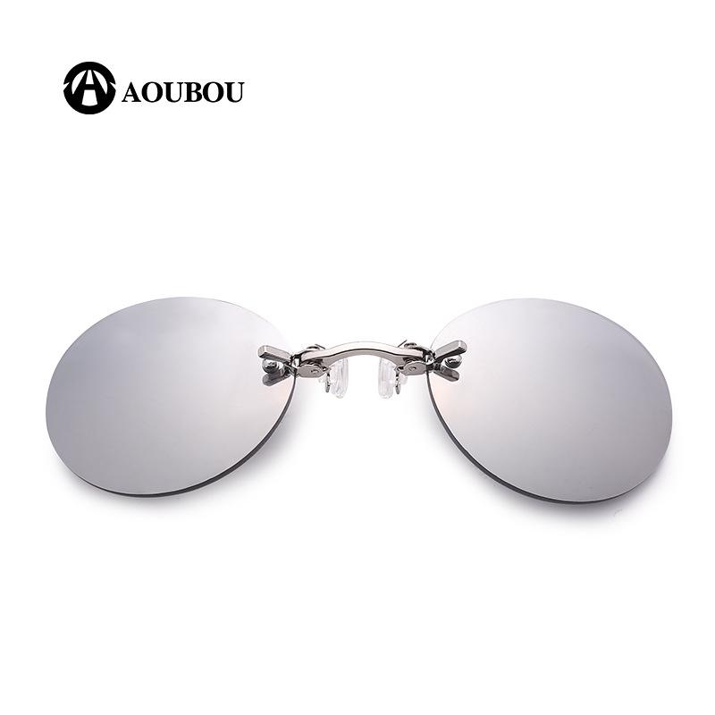 Rimless Retro Round Ultralight Clip-on Sunglasses - Matrix Morpheus Style