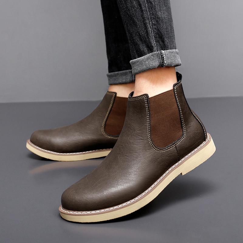 Fashion Men Retro Cowboy Boots PU European and American Business Office High Quality Chelsea Boots Outdoor Training Boots Size 38-48