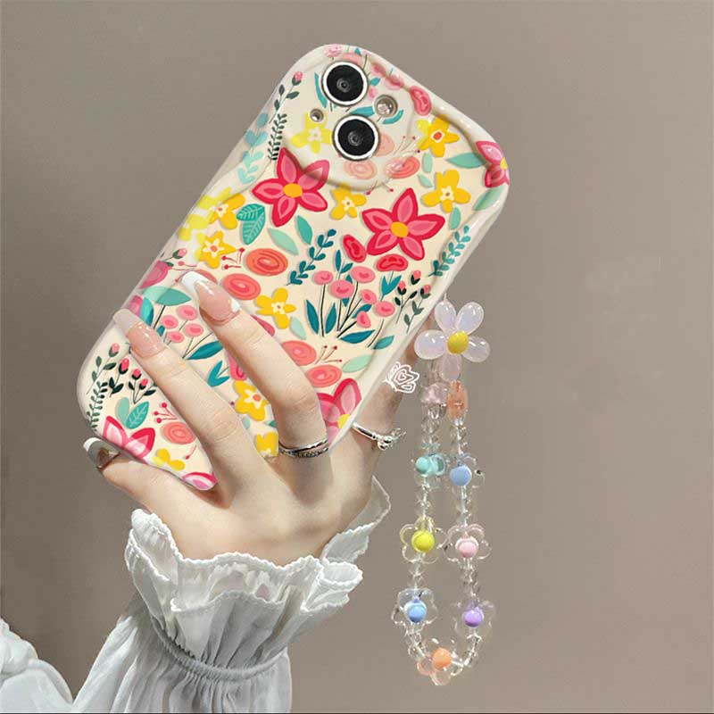 Case For Google PIXEL 9 10 PRO XL 8 7 PRO 8A 7A 5G Floral Flower Print Wrist Chain Wavy Edge Soft Cover