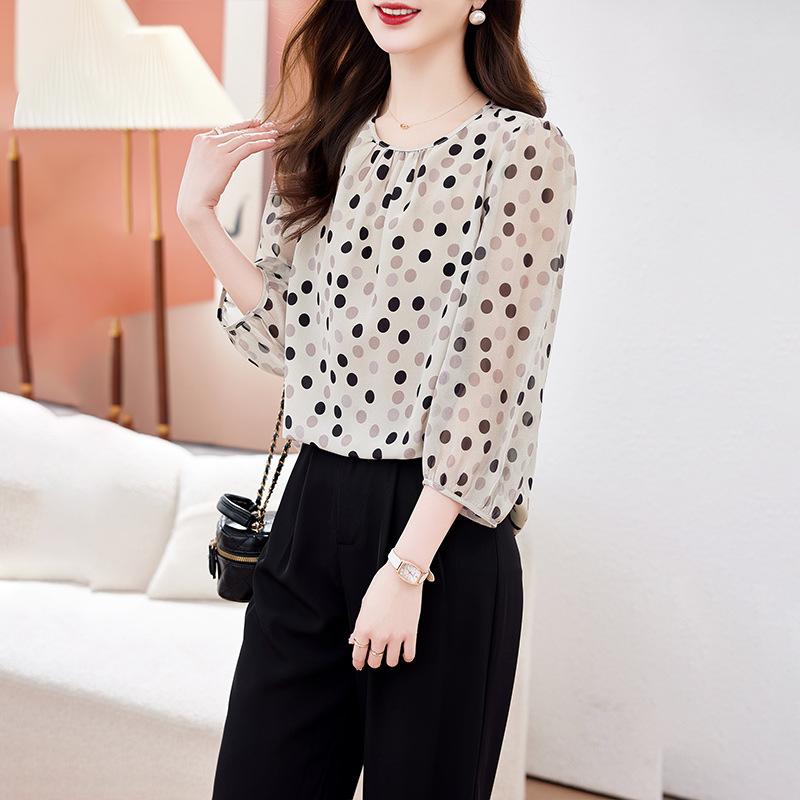 Silk Polka Dot Shirt Women's  New Thin Loose and Thin Mulberry Silk Top