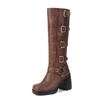 Fashion Ladies Motorcycle Booties Punk Style High Heel Shoes Autumn Winter Gothic Platforms Woman Buckle Square Toe Knee-High Boots