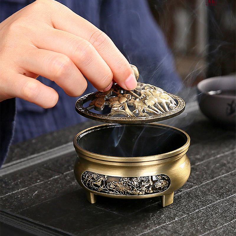 Retro Alloy Three-legged Incense Burner Base Set Incense Art Decorative Indoor/tea Room/soothing Purifying Aromatherapy Stove