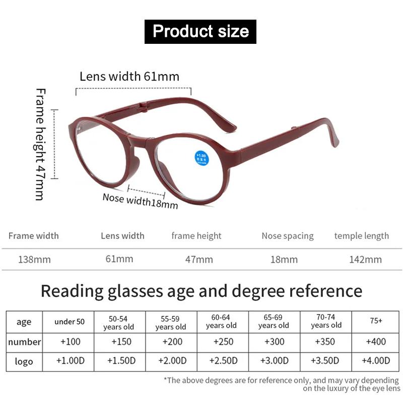Portable Folding Reading Glasses for Men and Women Fashion Mini Presbyopic Glasses with Glasses Case Anti blue light 1.0x ~ 4.0x