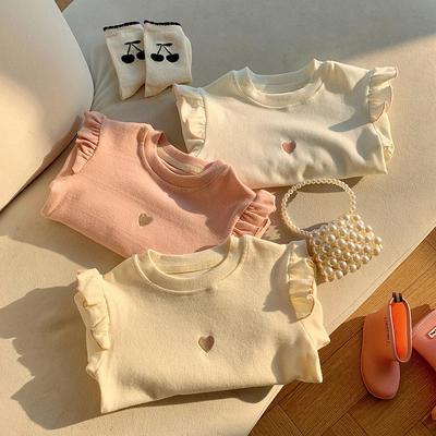 Herbst Zweiteiliges Colorblock Mädchen Langarm-T-Shirt mit gestreiften Bündchen