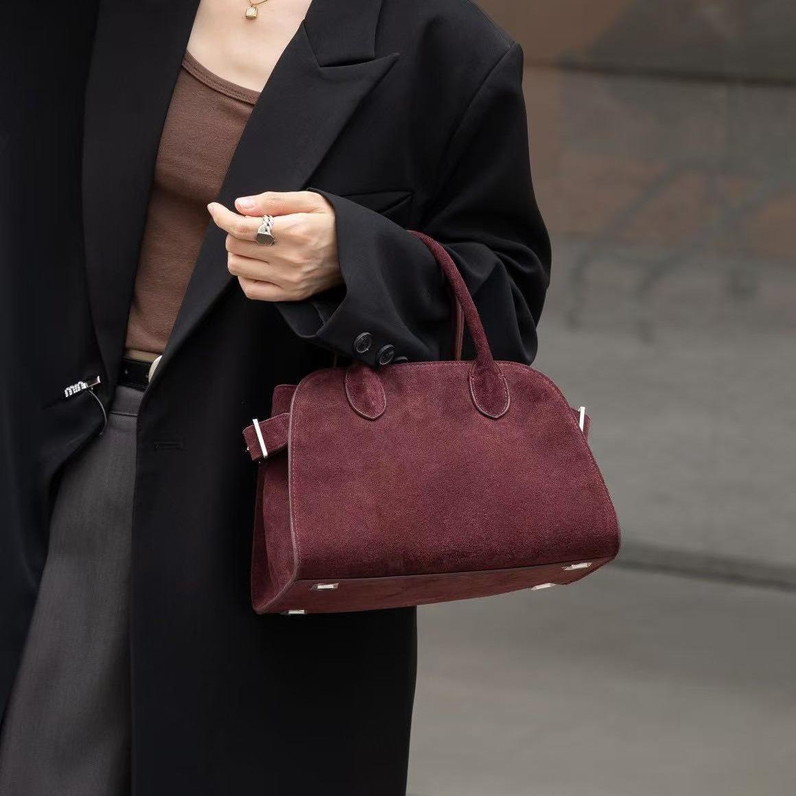 

Genuine Cowhide Leather Tote Bag Single Handle Solid Color Designer Fashion Casual Versatile Large Capacity Womens Bag 25x17x20cm вина червоного кольору