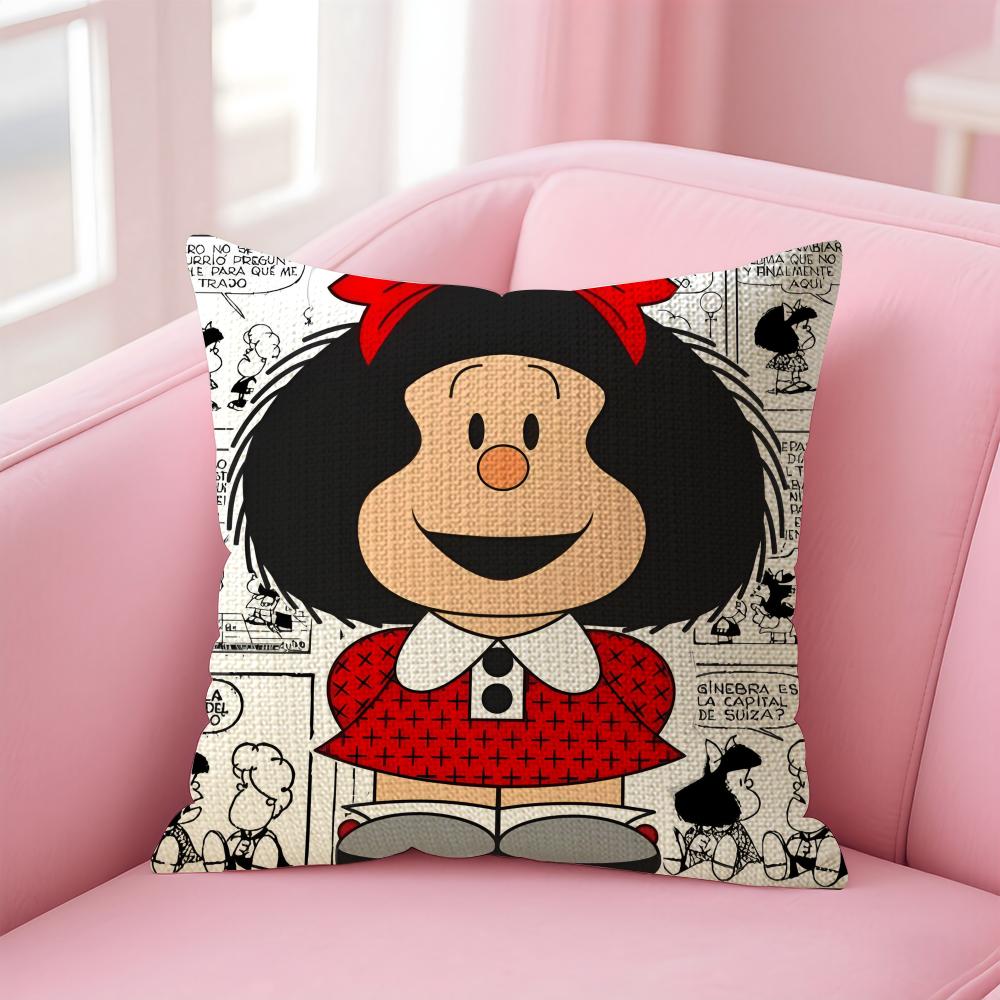 Cartoon MMafalda Cushion Cover Natural Linen Pillow Case DoubleSided Print Decorative Sofa Pillowcase Home Decor Gift