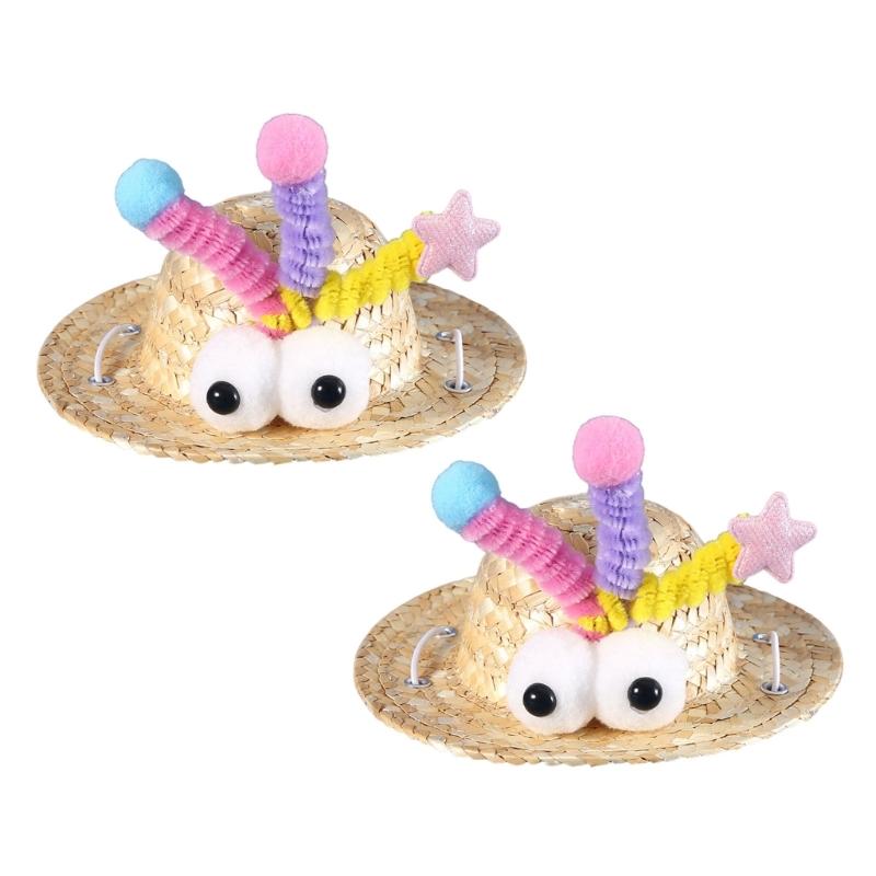 

Small Cats Straw Hat Set of 2 for Casual Formal Pet Birthday Party Hat Sun Hat for Bichons Adjust Strap Dog Hat