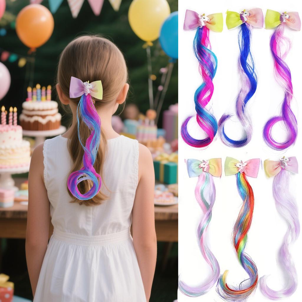 6pcs kids ponytail Hair Extensions Rainbow Color Hairpieces with  for KIds Girls-Great for Gifts, Holidays