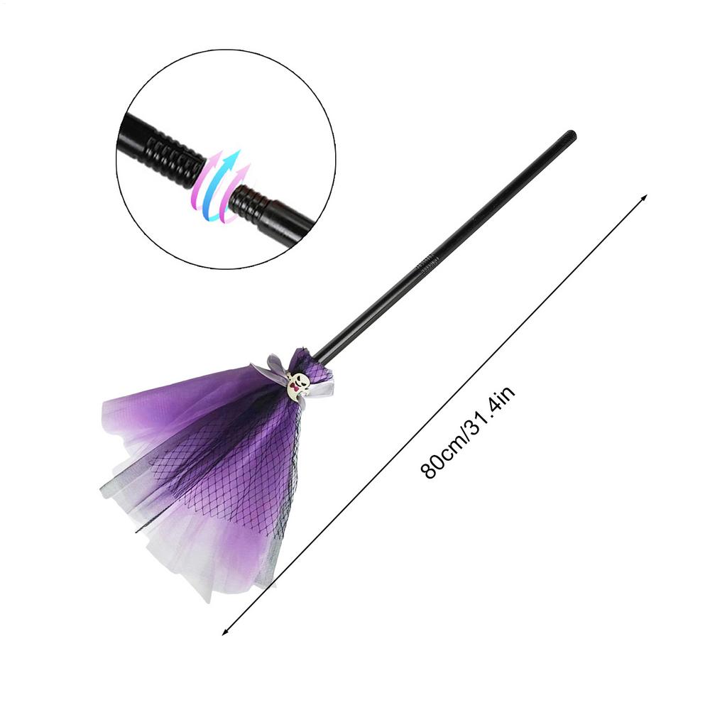Halloween Witch Broom Costume Toy Cosplay Props Pretend Play Accessories for Haunted House Trick-or-Treat Children Boys Girls