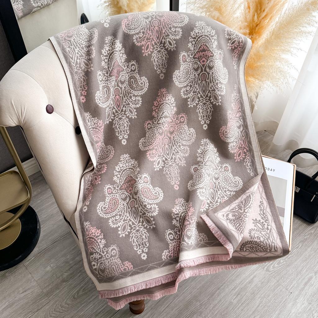 Women'S Autumn Winter Warm Faux Cashmere Scarf Jacquard Shawl Wrap Cozy Blanket Neck Protection