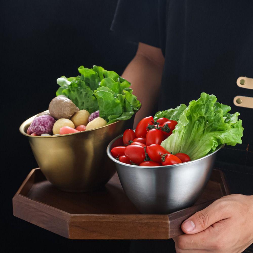 3Pcs Oblique Lettuce Bowl Stainless Steel Meal Prep Bowl Multifunctional Soup Serving Basin  Hotpot