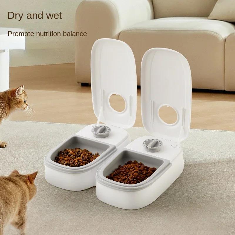 Smart Pet Feeder with Timer Automatic Food Dispenser for Cats Dogs Dry Wet Food Dual Meal Separation Puppy Kitten Feeding