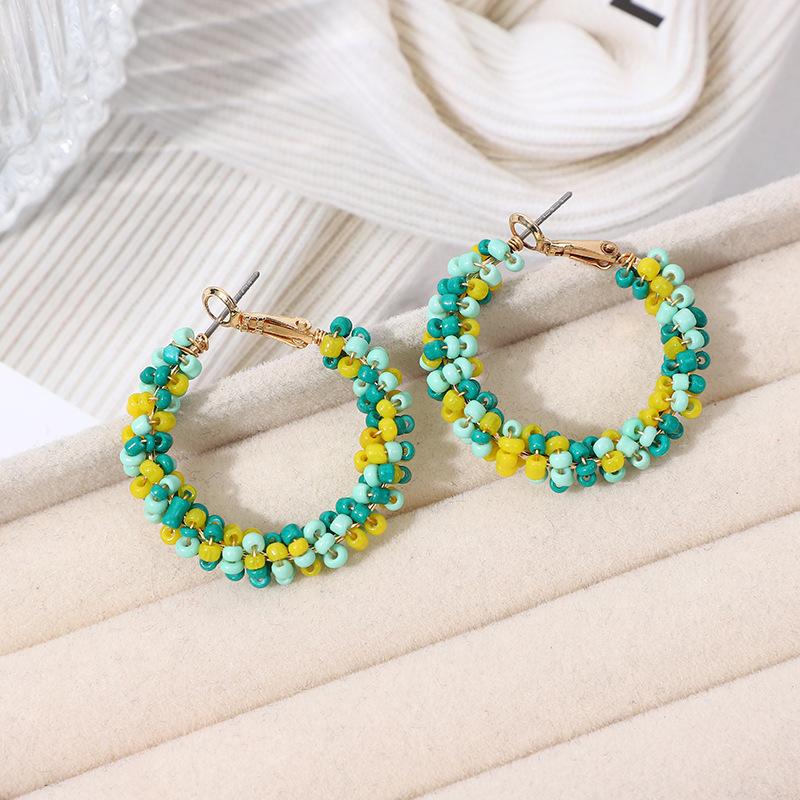 Original Bohemian Style Glass Seed Bead Winding Earrings for Women, Cute Little Earrings, Exquisite Handmade Tassel Rainbow