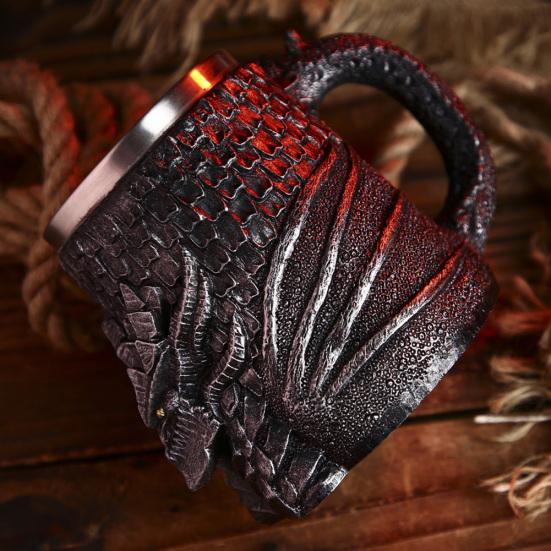 Chope à Bière Médiévale En Résine Avec Motif Dragon 'Dragon's Eye' - Doublure Acier Inoxydable - Pour Collectionneurs Et Amateurs De Fantasy