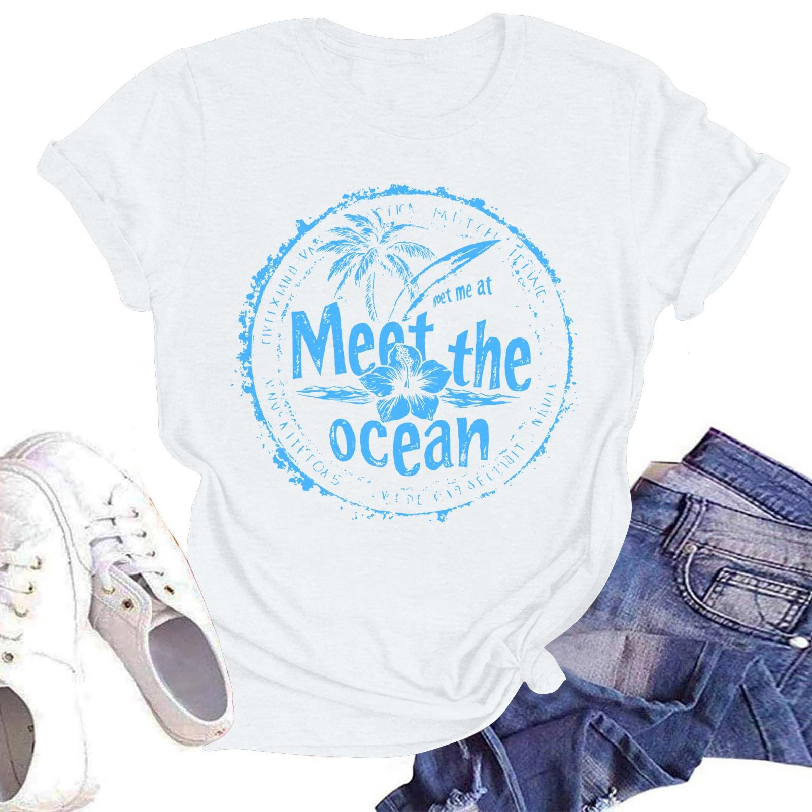 

Женская повседневная модная уличная футболка с коротким рукавом и гавайским принтом XXL белый