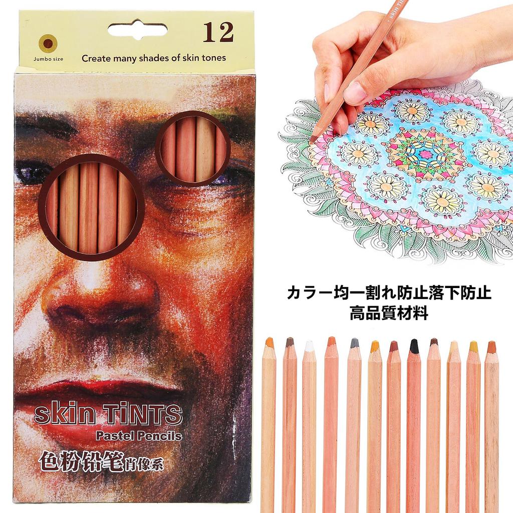 12 Zerodis Pastel Professional Color Charcoal Pencils Portrait Pastel Pencils for Layering and Pencils, Sketching, Shading, Coloring, Blending.