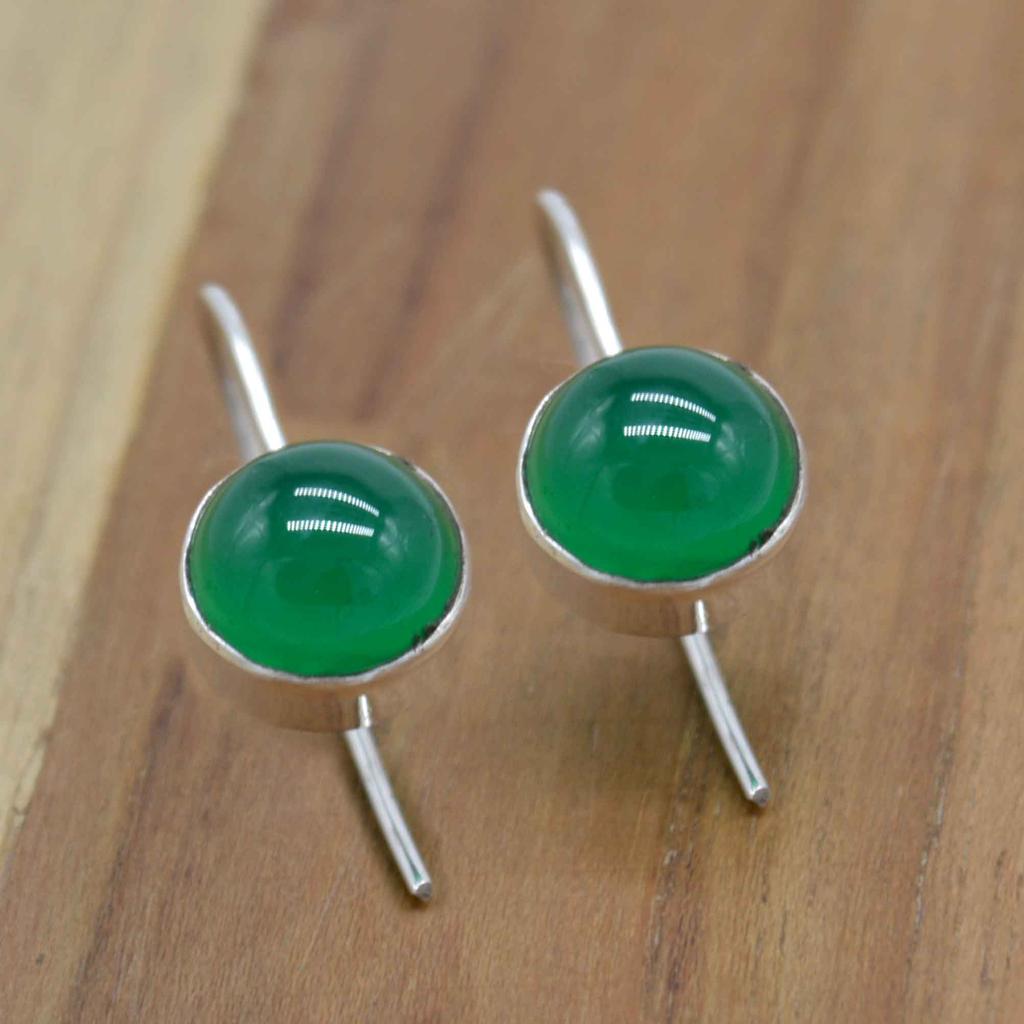 Grüne Onyx Silber Tropfen Ohrringe für Frau, natürlicher Edelstein & Sterling Silber handgefertigter ästhetischer Schmuck, Valentinstagsgeschenk für Frau