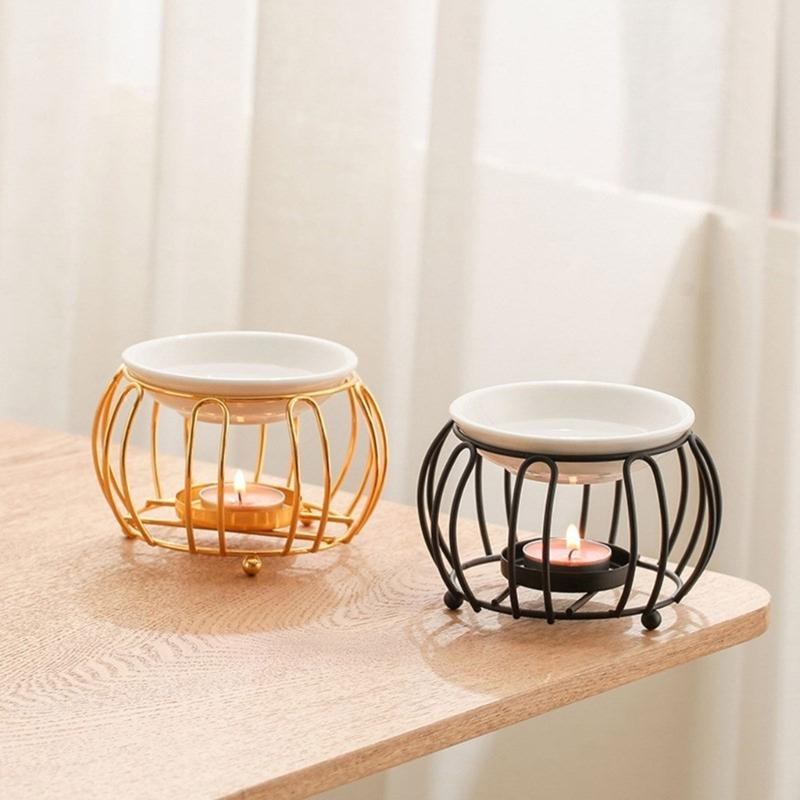 Decorative Essential Oil Burners with Hollowout Design and Ceramics Bowl Tealight Candle Holder Aromatherapies Diffuser