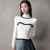 Spring Autumn Women Half High Collar Full Sleeve Ruffles Knitted Sweater Pullover Tops