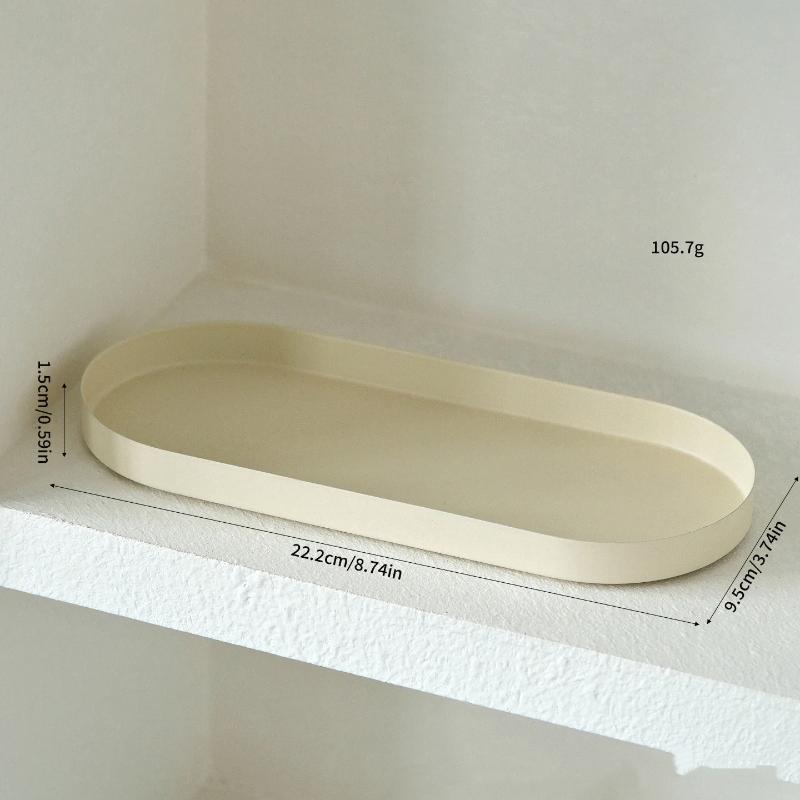Oval Long Metal Storage Tray Matte Cream Decorative Organizer Plate for Bathroom Vanity Jewelry Cosmetic Holder