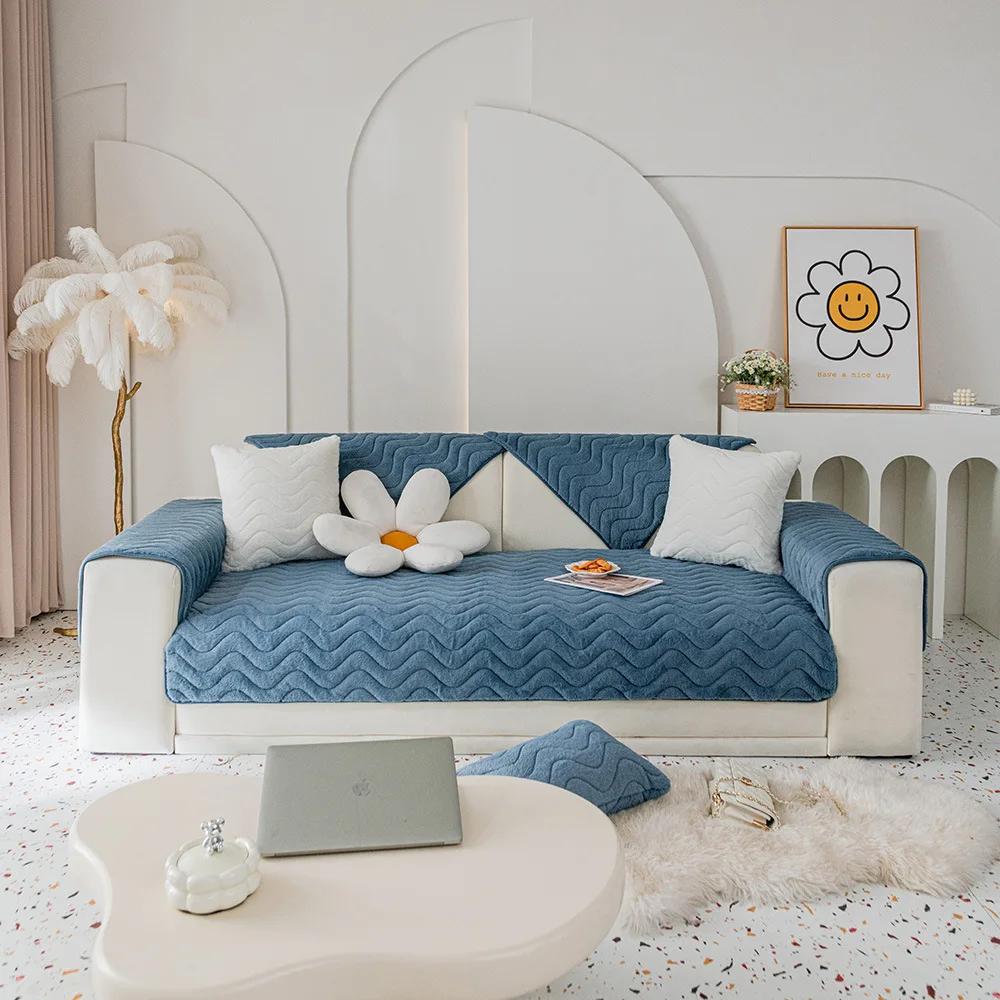 

Полосатый утолщенный плюшевый коврик для дивана, противоскользящий, зимний, теплый, полотенце, наволочка, однотонный, волнистый узор, Г-образный чехол для дивана 50x50cm 1pcs