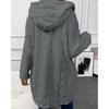 Hooded Solid Color Cardigan Button Up Long Sleeved Casual Fleece Jacket