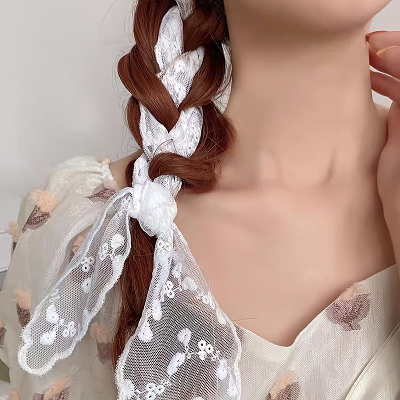 Sweet Sen Style White Lace Long Hair with Butterfly Tie Hair Rope Vigorous Girl Braid Versatile Hair Braiding Magic Weapon