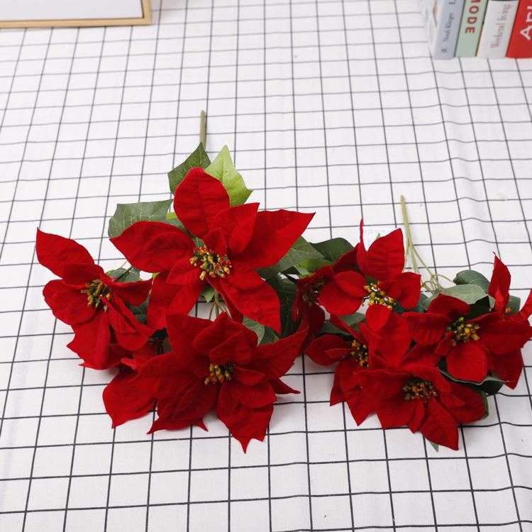 Velvet Poinsettia Christmas Wedding Bouquet - Artificial Flower Decoration.