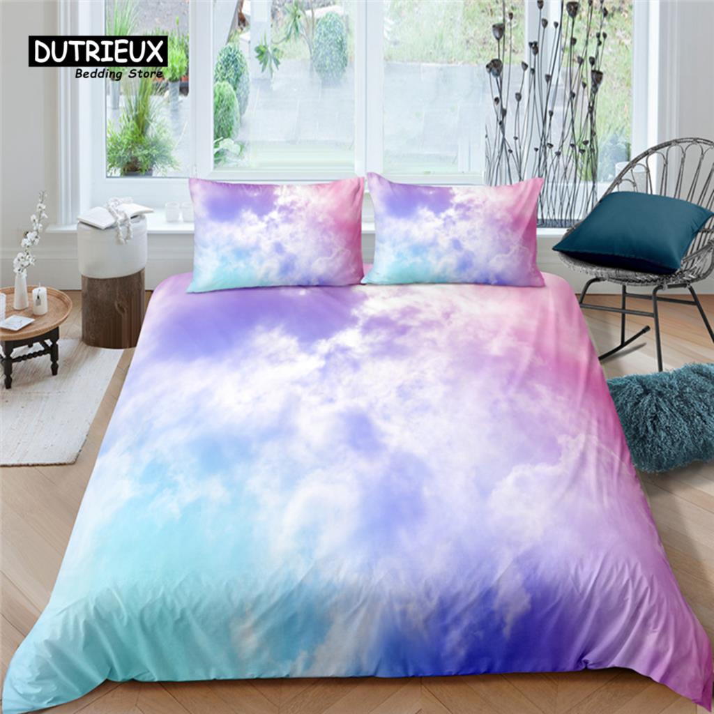 Home Living Luxury Colored Clouds Print 2/3Pcs Soft Duvet Cover Pillowcase Queen And King Size Kids Bedding Set Eu/Us/Au Size