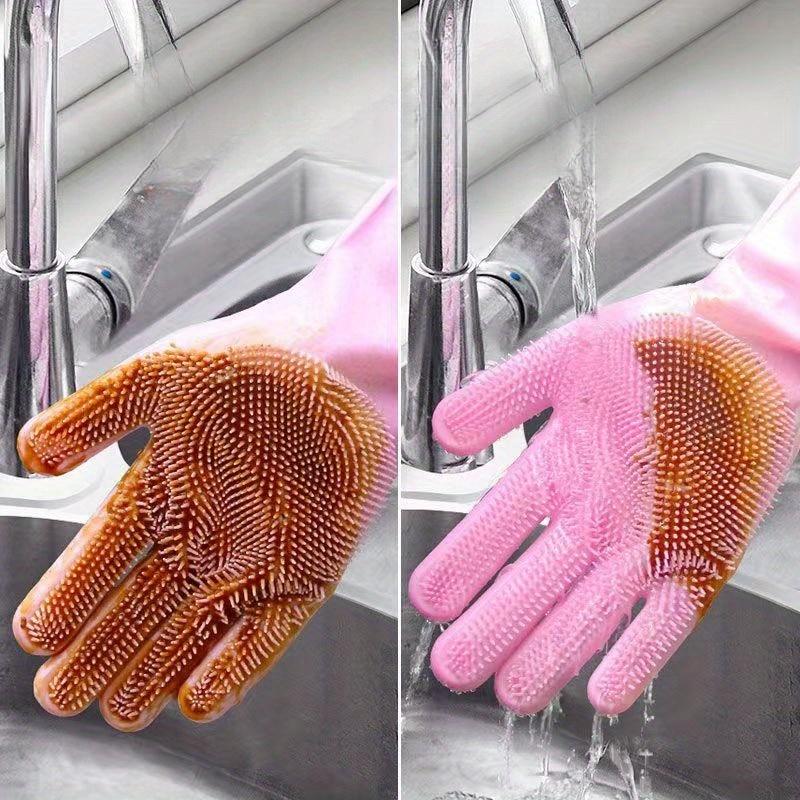 1pair Silicone dishwashing gloves for kitchen-clean household gloves necessary for dishwashing-magic gloves that can be waterpro