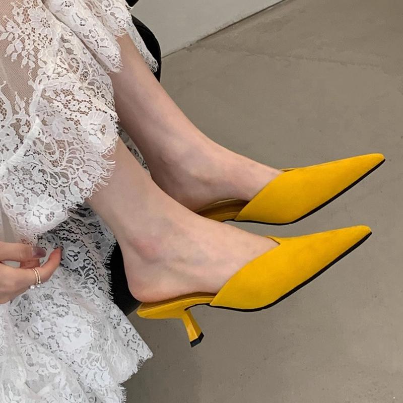 Fashion SUOJIALUN 2025 New Brand Women Slipper Fashion Pointed Toe Slip On Ladies Elegant Mules Shoes Thin High Heel Dress Sandal Pumps