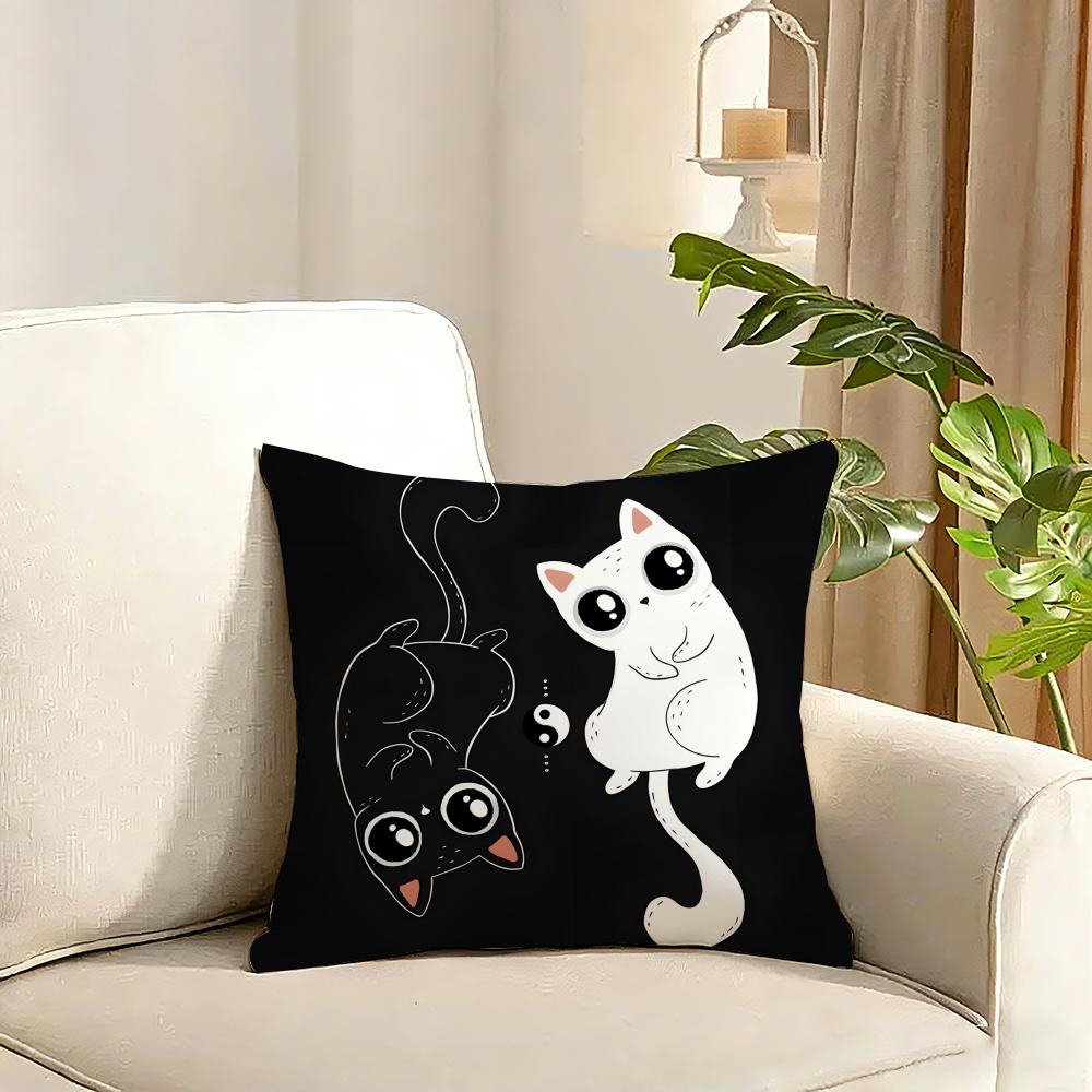New Little Black Cat Cute Couple Cushion Cover Reversible Plush Pillow Cover Soft Fluffy Home Decor for Sofa Bedroom