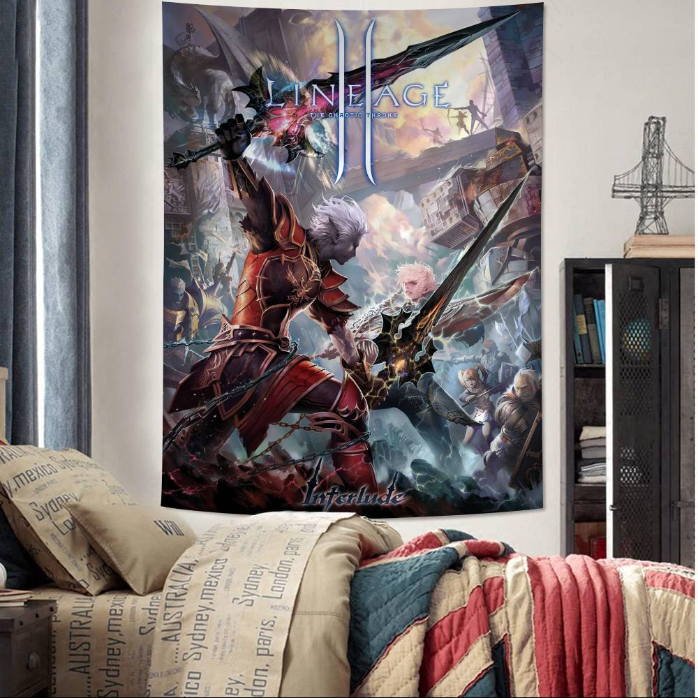 Lineage 2 Games Anime Tapestry Hippie Flower Wall Carpets Dorm Decor Cheap Hippie Wall Hanging 74x94cm(29x37in)